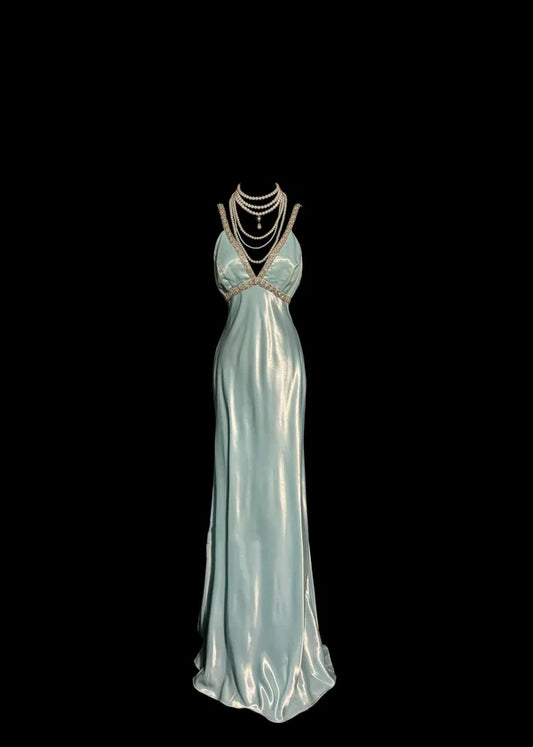 Vintage Sheath Straps Light Sky Blue 90s Long Prom Dresses Party Dress 20th Birthday Outfits Graduation Dresses SH3506