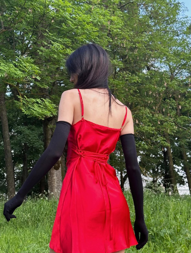 Stunning A Line Spaghetti Strap Red Satin Mini Homecoming Dress Cocktail Dress SH3955