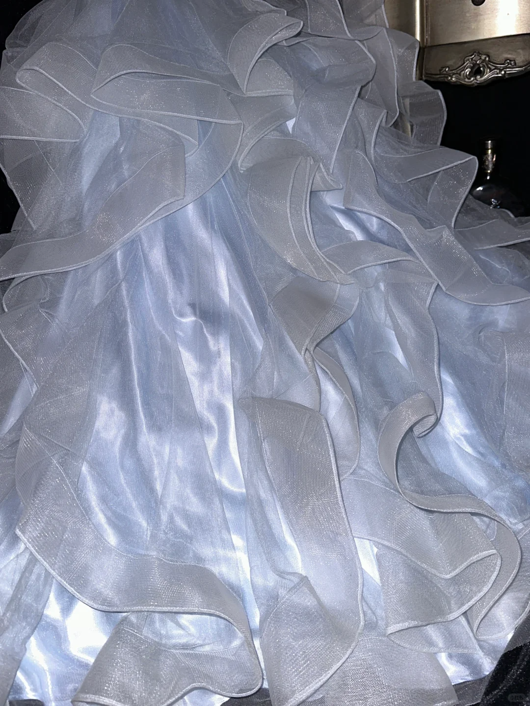 Gentle A Line Spaghetti Strap Beaded Ruffle White Organza Purple Satin Long Prom Dress Party Dress SH3068