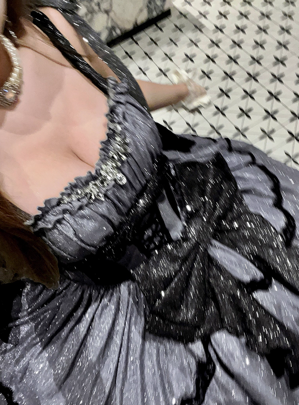 Stunning Black Bow A Line Sequin Lolita Goth Boning Dress Prom Dress SH4912