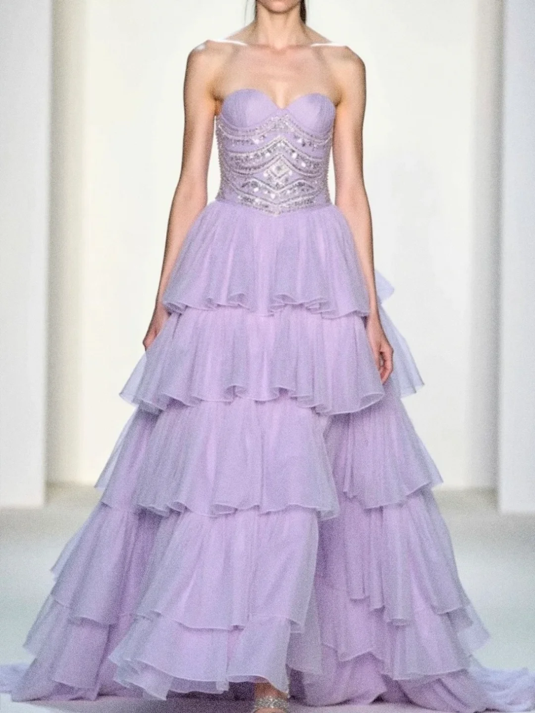 Purple Ball Gown Sweetheart Neck Beaded Sequin Layered Tulle Long Prom Dress Date Dress SH4892