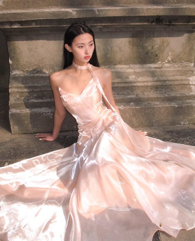 Unique Light Pink A Line Strapless Organza Long Prom Dress 16th Birthday Dress SH4193