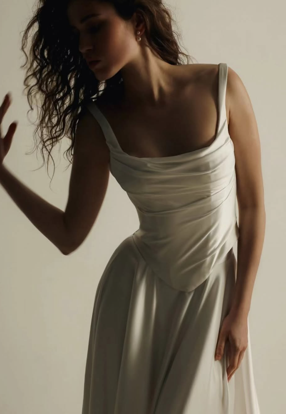 Classic Simple A Line Strap White Satin Long Wedding Dress SH7357