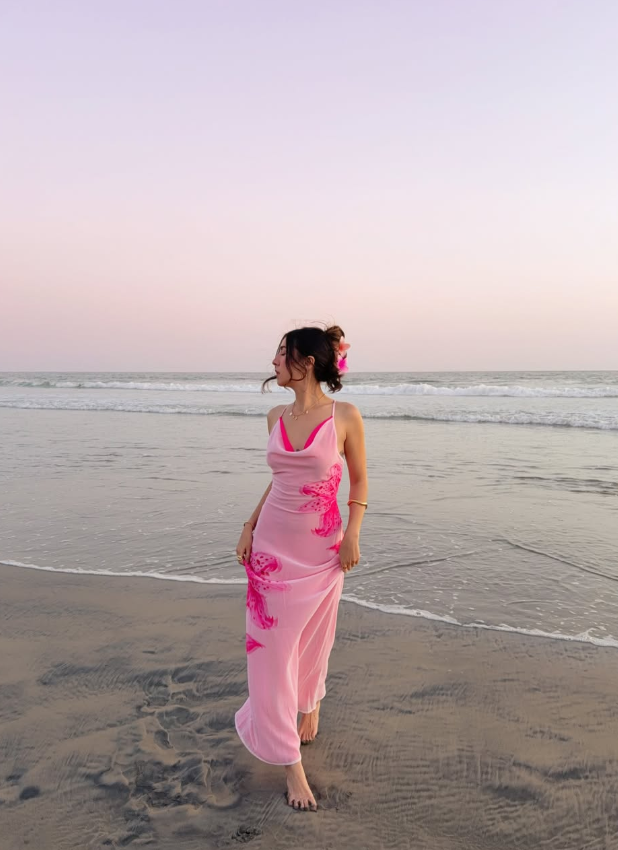 Pink Lily Sheath Straps Chiffon Long Prom Dress Vacation Dress SH6258