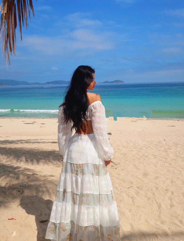Two Piece A Line Long Sleeve Lace Chiffon Vacation Dress Outfits Dress SH4393
