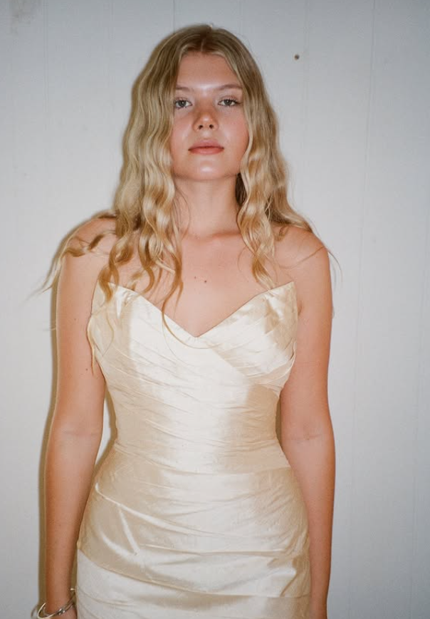 Vintage Mermaid Sweetheart Neck Pleated Apricot Satin Long Wedding Dress SH5878