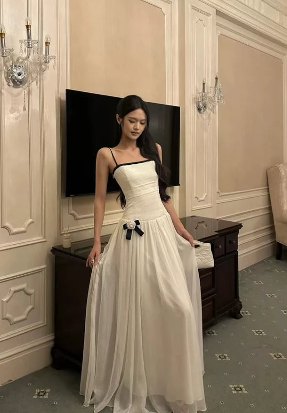 New A Line Spaghetti Strap White Tulle Long Prom Dress Evening Dress SH8775