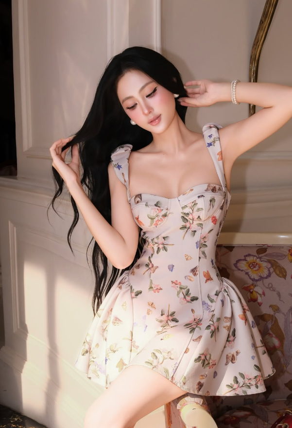 Elegant A Line Straps Print Floral Satin Cocktail Dress Homecoming Dress SH6166