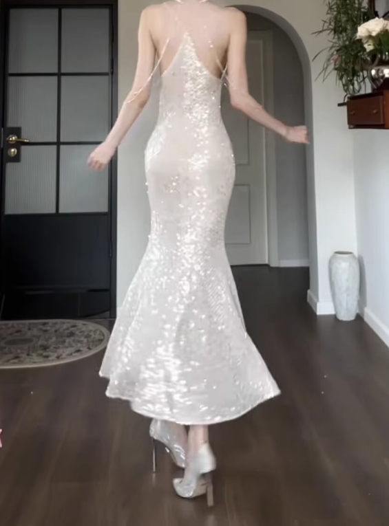 Shiny Mermaid Spaghetti Strap Sequin Prom Dress Evening Dress Party Dress SH4090