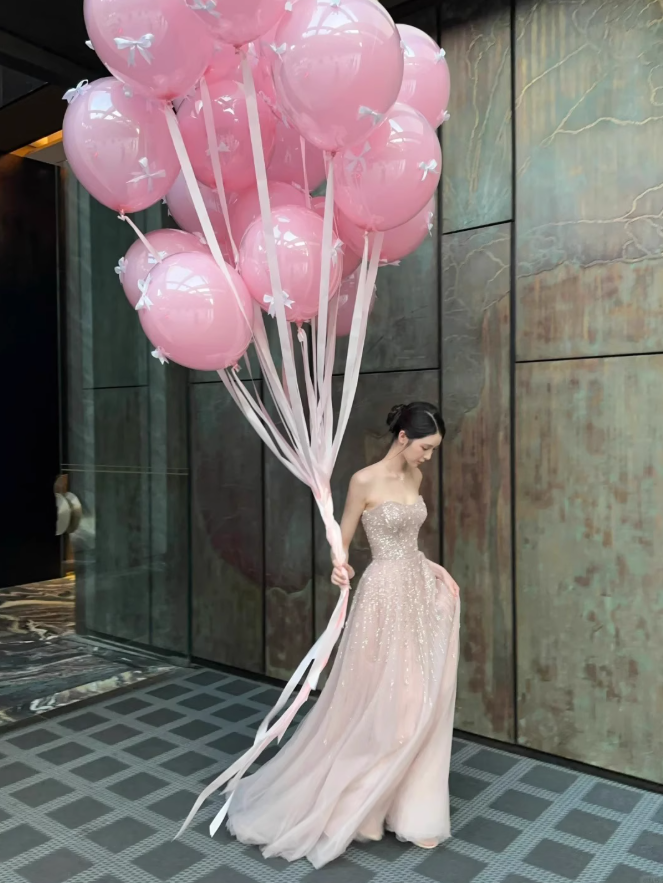 Pink Flowy Charming A Line Sweetheart Neck Sequin Tulle Long Prom Dress Formal Dress SH3667