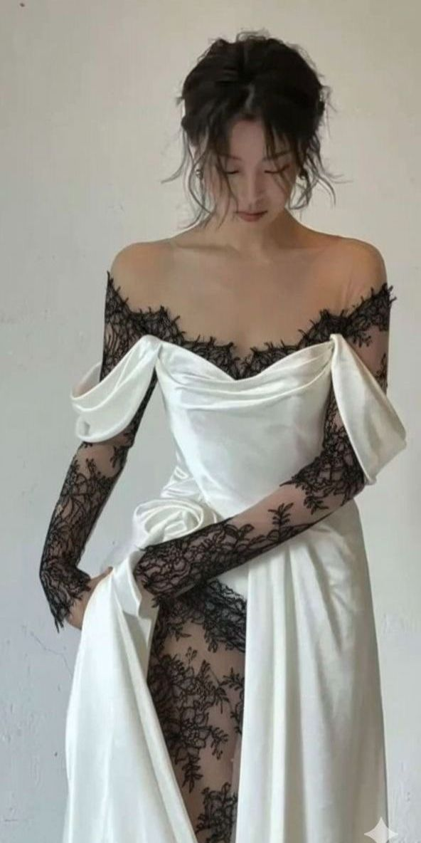 Gentle White A Line Long Sleeve Sequin Lace Satin Evening Dress Party Dress Wedding Dress SH3476