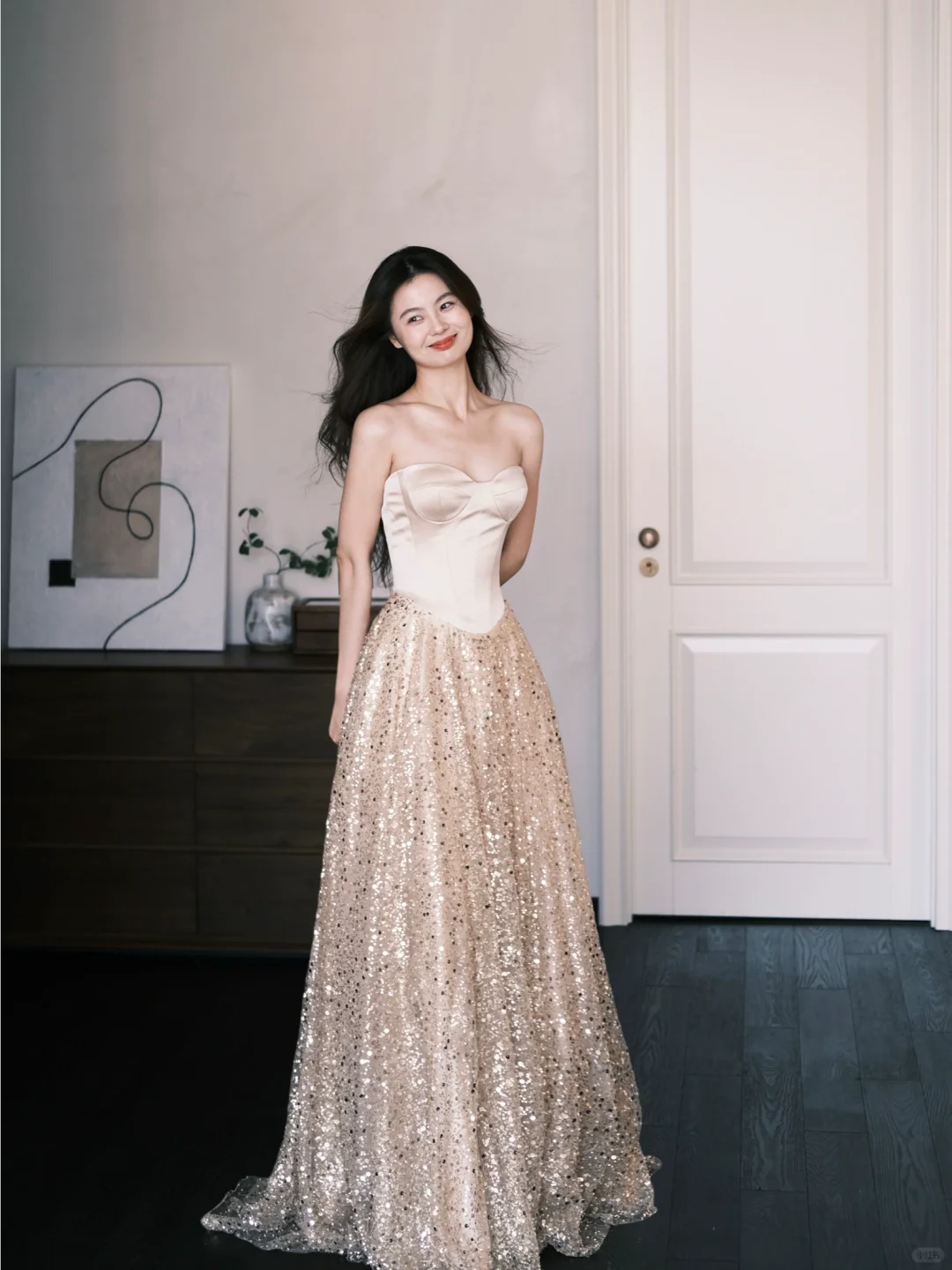 A Line Sweetheart Neck Champagne Satin Sequin Prom Dress Party Dresses SH4593