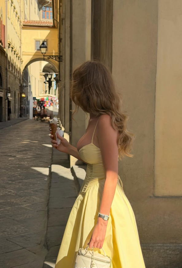 Summer Yellow A Line Spaghetti Straps Corset Satin Long Prom Dress Party Dress SH6428