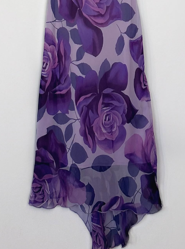 Charming Purple Print Floral A Line Spaghetti Strap Chiffon Homecoming Dress Party Dress SH3569