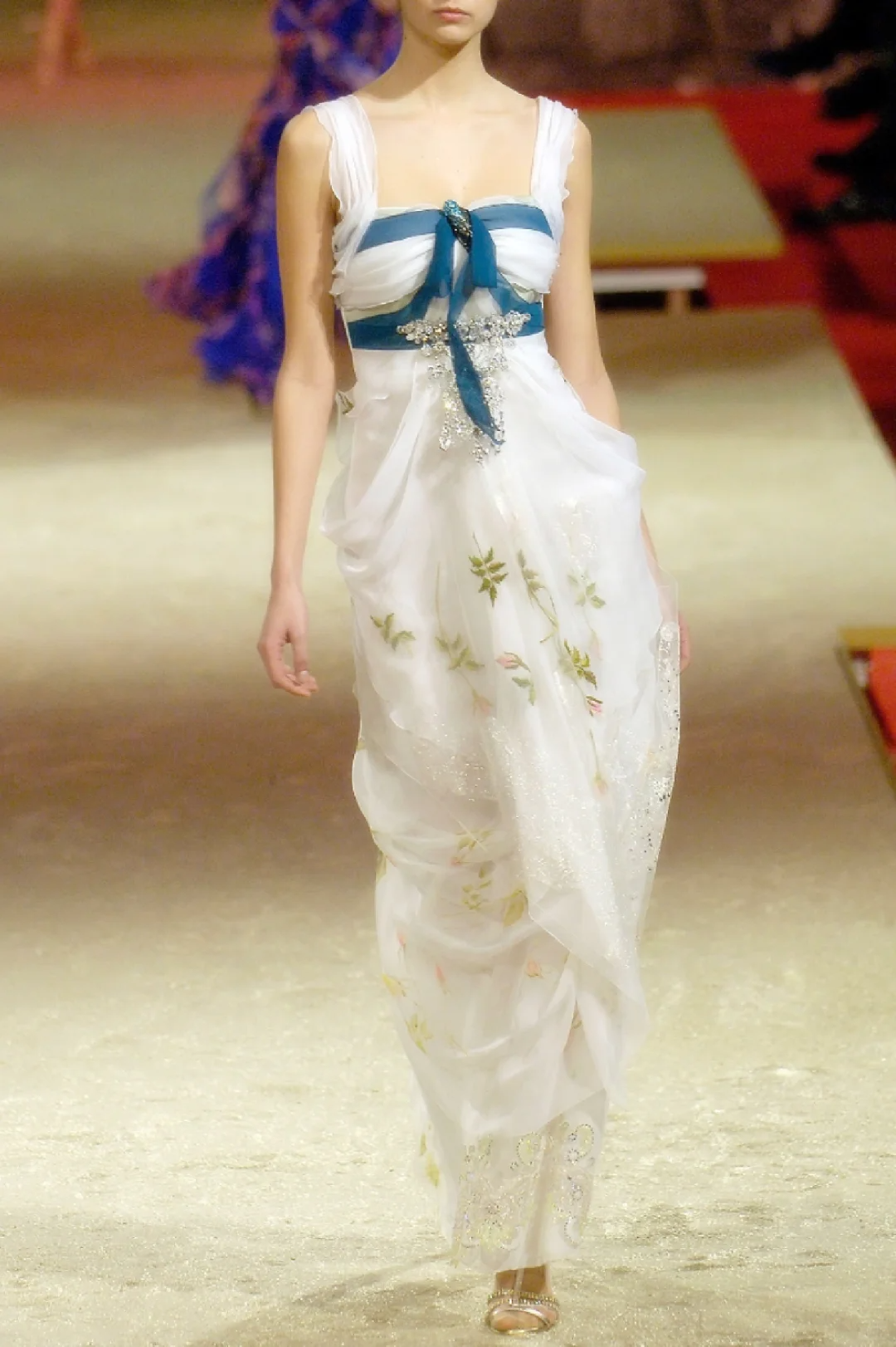 Vintage White Sheath Straps Embroidery Chiffon Long Evening Dress Prom Dress SH4948