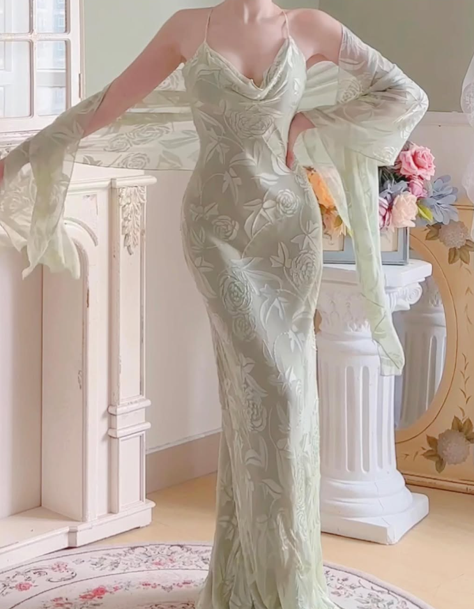 Light Green Vintage Sheath Halter Chiffon Party Dress Prom Dress SH4118