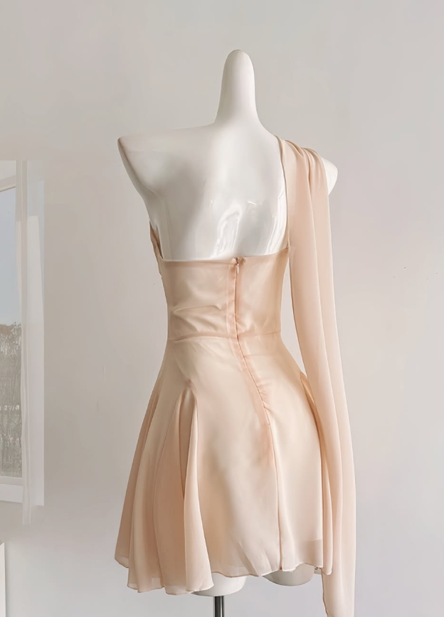 Apricot A Line One Shoulder Flower Chiffon Short Homecoming Dress Cocktail Dress SH3051