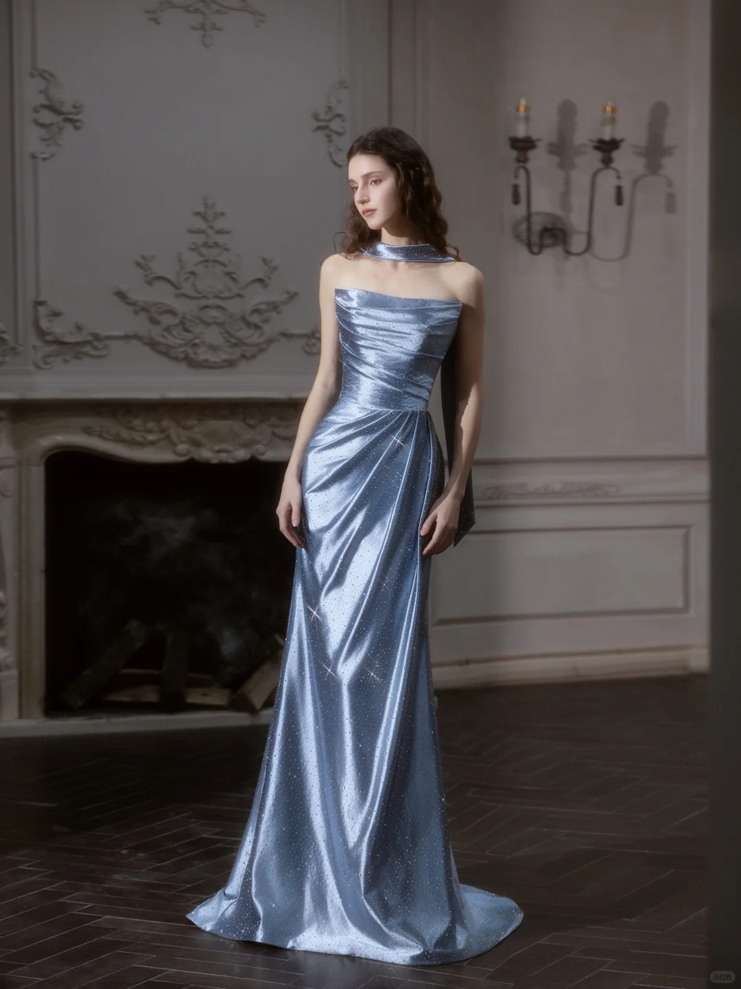 Blue Sheath Strapless Feather Rhinestone Satin Long Prom Dress 16th Birthday Dress SH4192