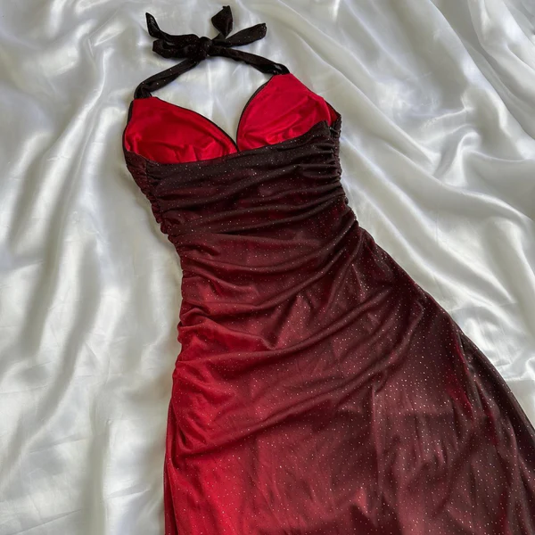 Elegant Halter Straps Ombre Burgundy Long Chiffon Prom Dress SH1148
