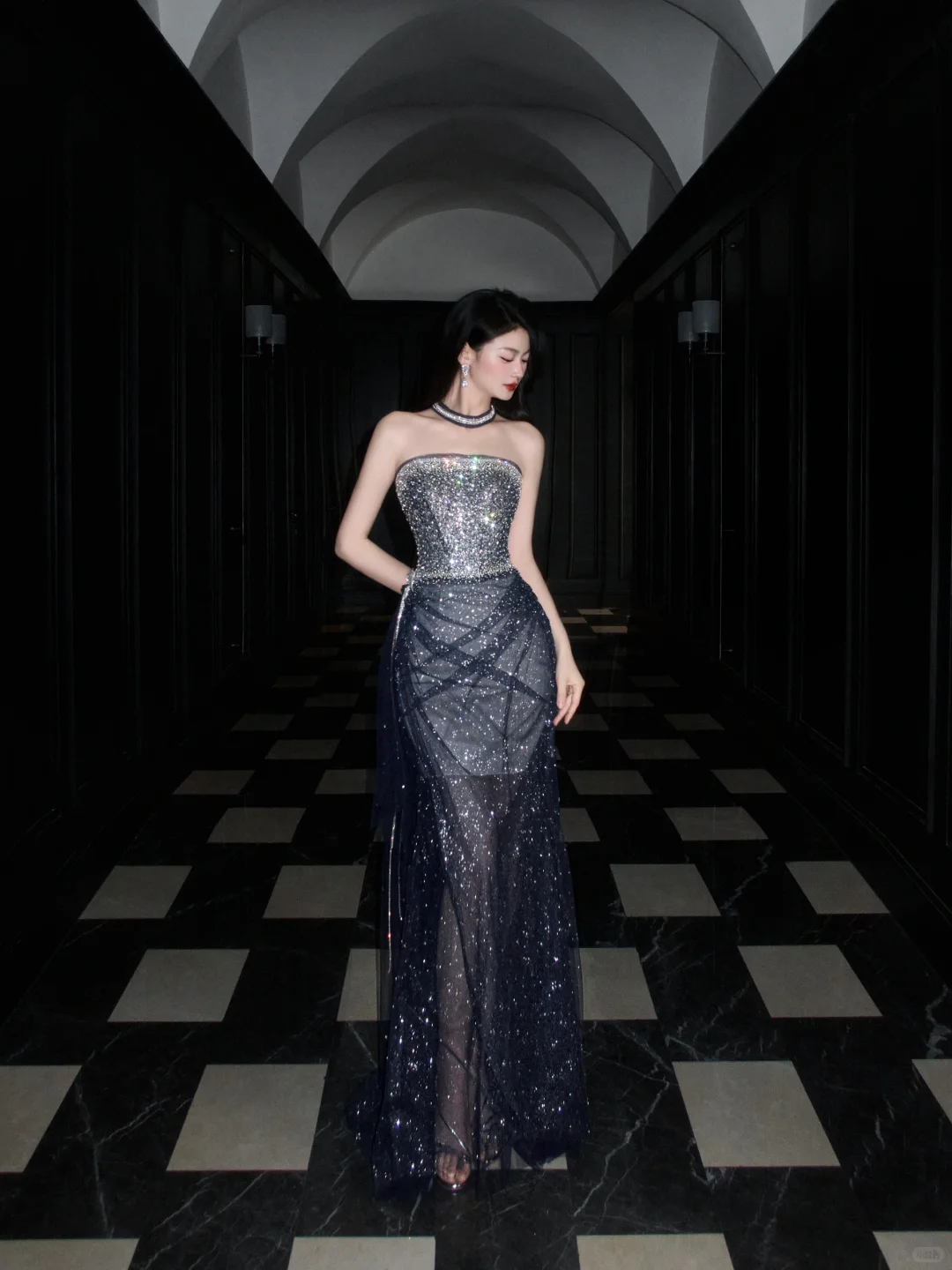 Shiny Grey A Line Strapless Rhinestone Tulle Long Prom Dress Party Dress SH4194