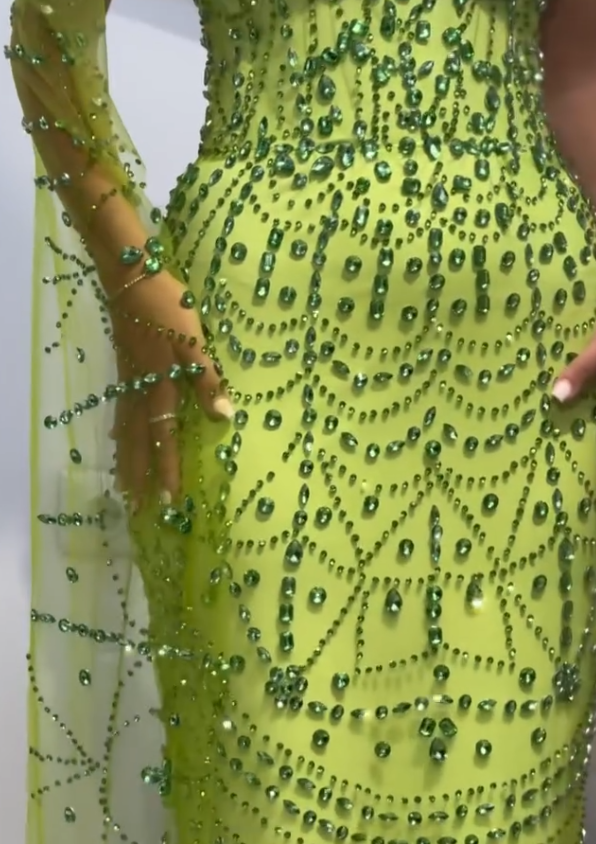 Green Sheath Strapless Rhinestone Tulle Prom Dress Evening Dress SH4545