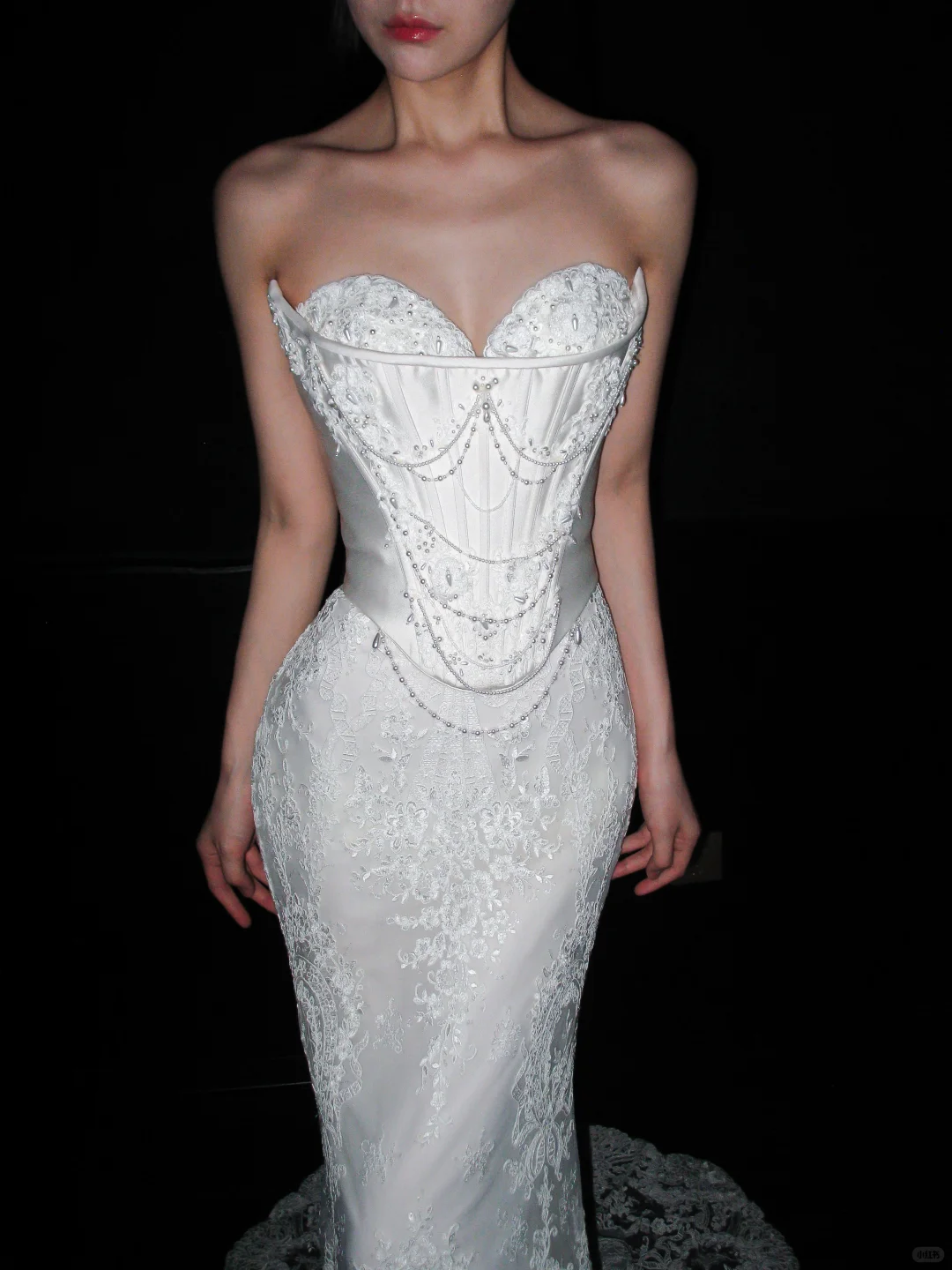Glamorous Mermaid Strapless Corset White Beaded Sequin Lace Long Wedding Dress SH8922