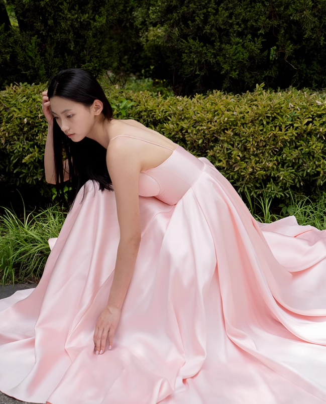 Pink Simple A Line Spaghetti Strap Satin Long Prom Dress 16th Birthday Dress SH4191