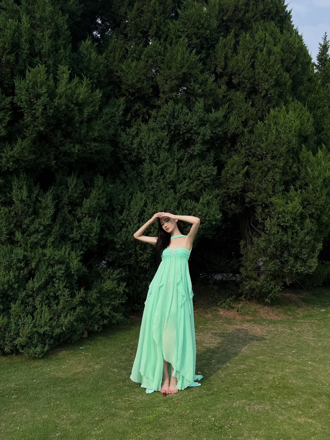 Romantic A Line Sweetheart Neck Ruffle Green Chiffon Party Dress Birthday Dress SH2913
