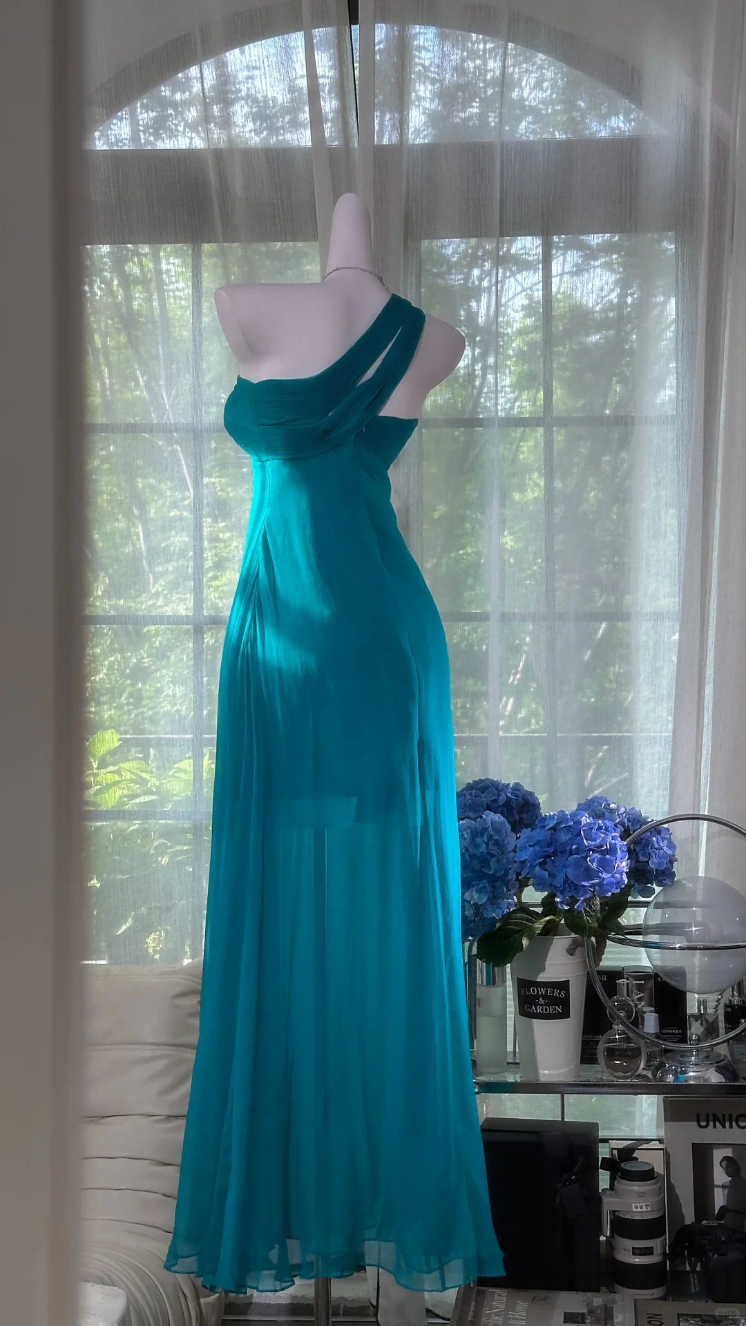 Peacock Blue A Line One Shoulder Chiffon Prom Dress Wedding Guest Dress SH4487