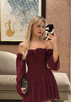 Burgundy A Line Long Sleeve Chiffon Short Homecoming Dress Cocktail Dress SH3591