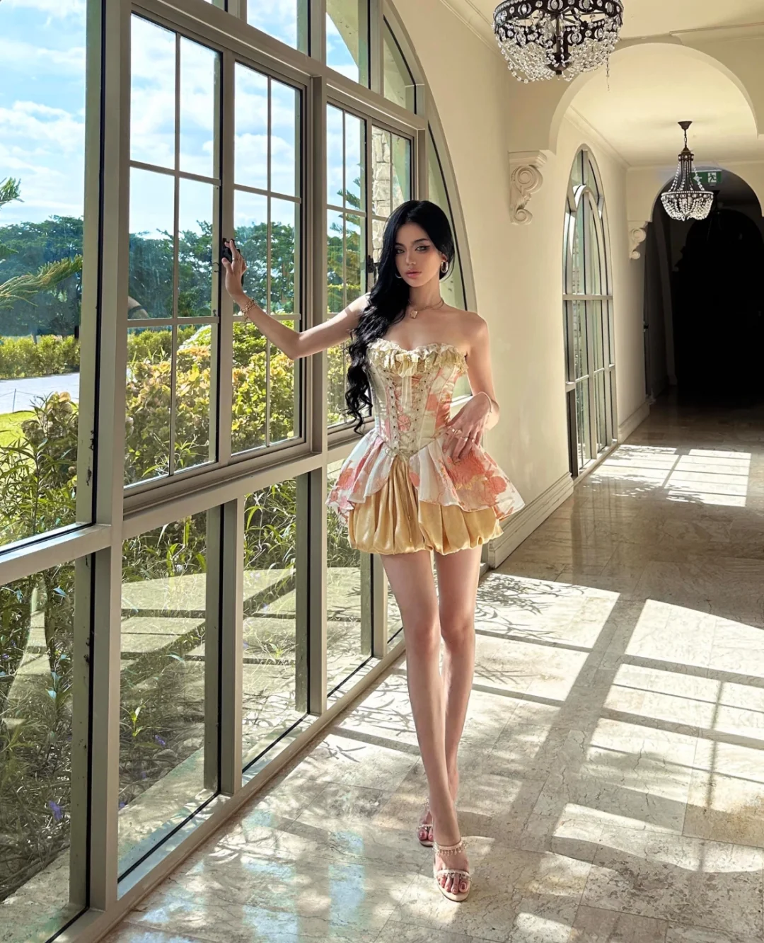 Golden A Line Sweetheart Neck Lace Satin Short Prom Dress Homecoming Dress SH4461