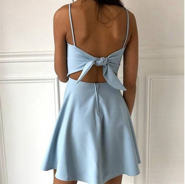 Light Blue Spagehtti Straps Mini Homecoming Dresses SH572