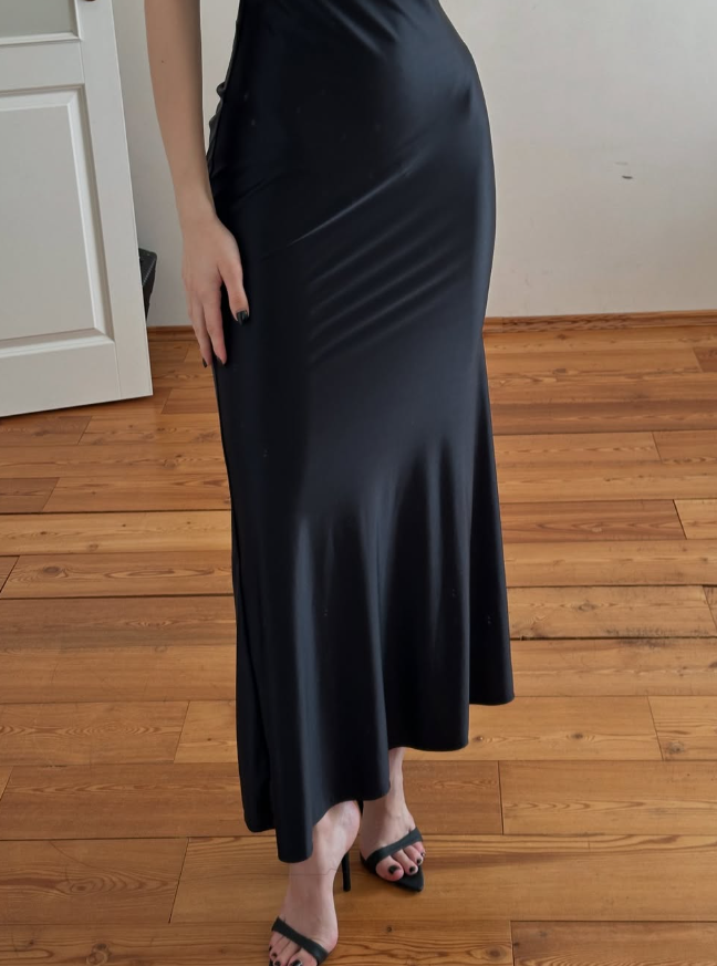 Elegant Simple Black Mermaid Halter Satin Evening Dress Party Dress Formal Dress SH3953