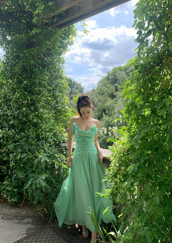 Charming Green A Line Spaghetti Strap Ruffle Chiffon Long Prom Dress Party Dress SH4032