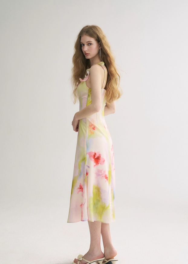 Dreamy A Line V Neck Print Floral Chiffon Summer Dress Party Dress Outfits SH4173