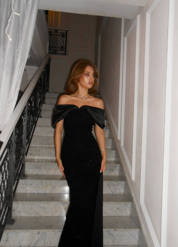 Sexy Black Mermaid Off the Shoulder Velvet Satin Long Prom Dress Formal Dress SH3873