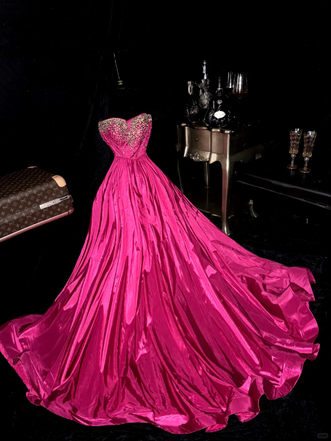Hot Pink A Line Sweetheart Neck Beaded Satin Prom Dress Party Evening Dress SH5995