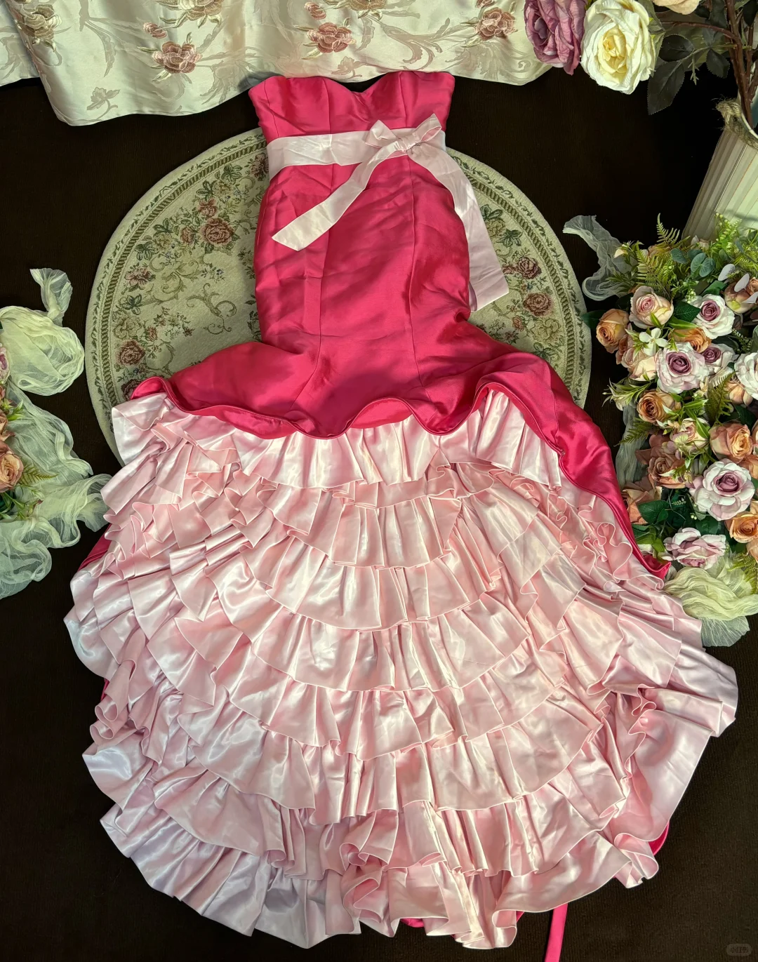 Vintage Mermaid Sweetheart Neck Hot Pink Satin Long Prom Dress Formal Dress SH4176