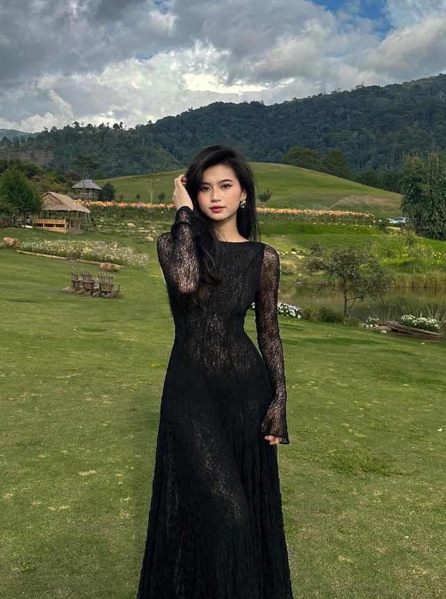 Black Lace Sexy A Line Long Sleeve Evening Dress Prom Dresses Formal Gown SH3941