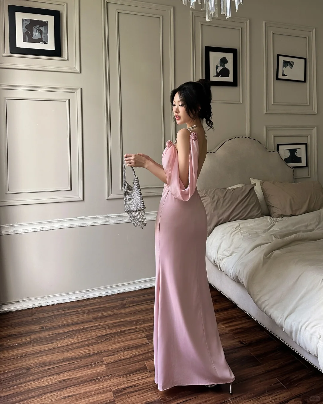 Simple Mermaid Spaghetti Strap Pink Satin Backless Party Dress Evening Dress SH3351