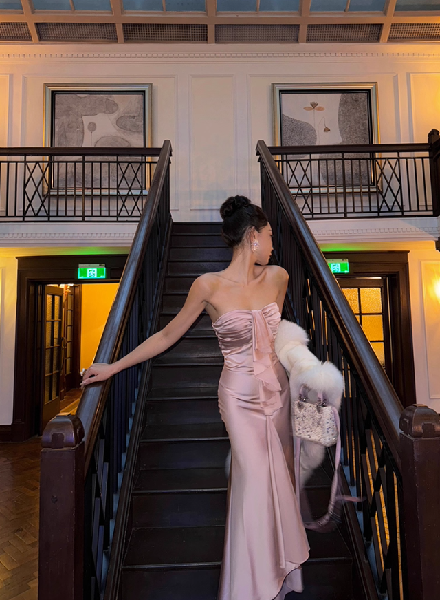 Romantic Mermaid Sweetheart Neck Pink Satin Long Prom Dress Party Dress Date Dresses SH4157