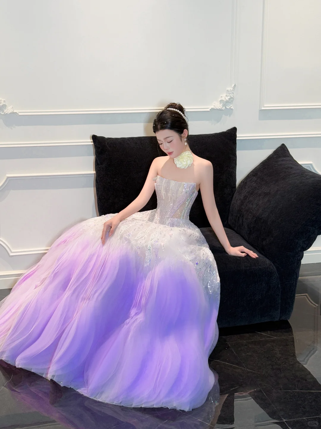 Stunning Ball Strapless Sequin Purple Tulle Long Prom Dress Party Dress SH4689