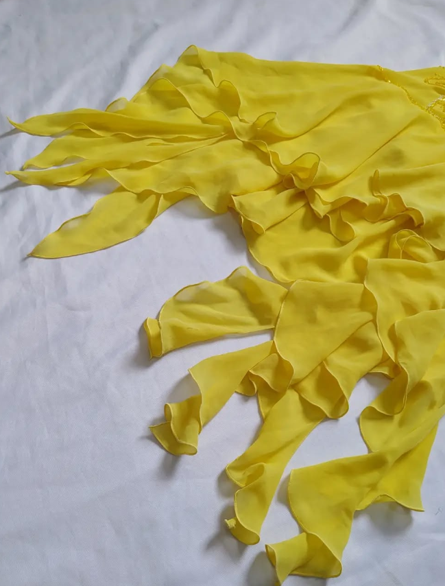 Cute Sheath Spaghetti Strap Beaded Yellow Ruffle Chiffon Prom Dress Graduation Prom Dress SH2569