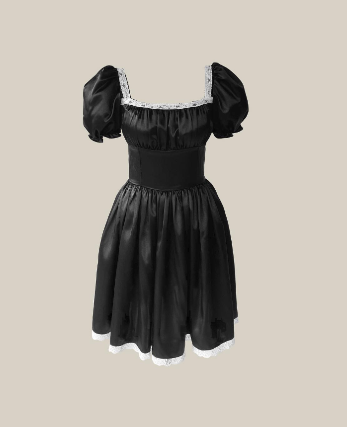 Cute Purple A Line Puff Lace Satin Short Homecoming Dress Cocktail Dress SH3683