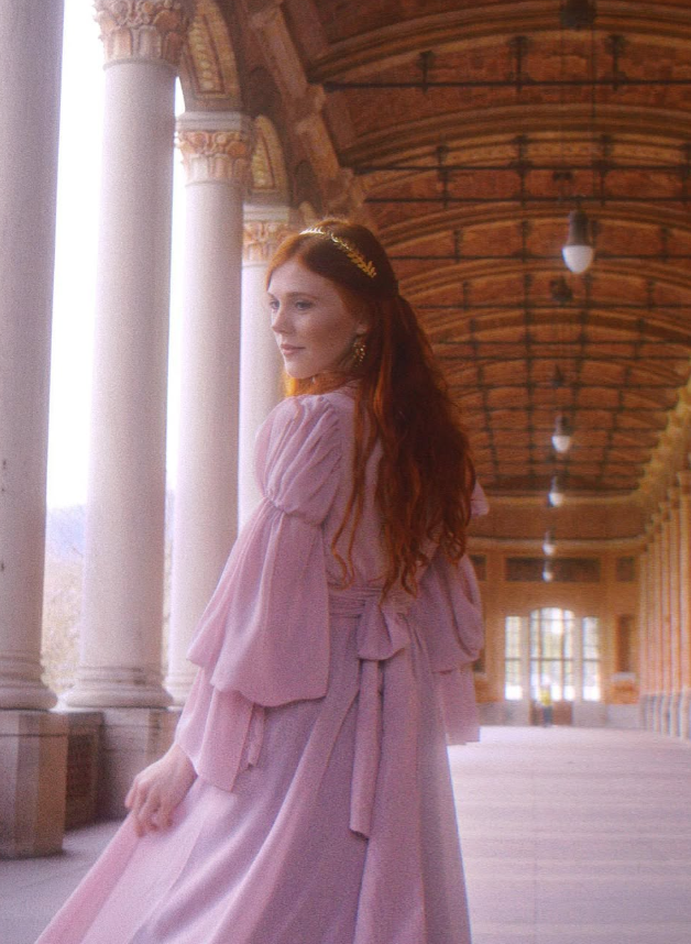 Gentle Purple A Line Long Sleeve V Neck Chiffon Long Prom Dress Evening Dress SH3321