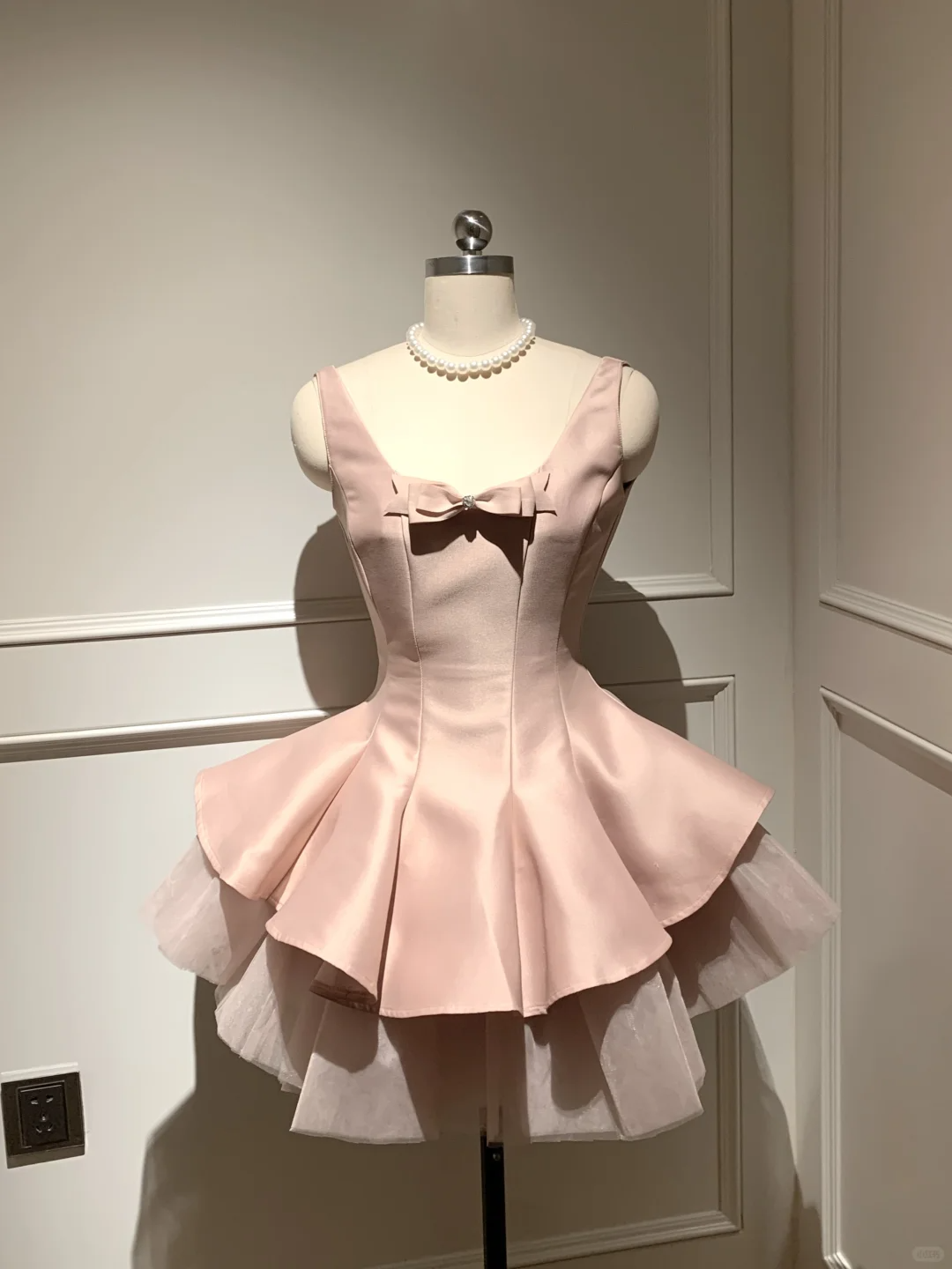 Cute A Line Strap Bow Light Pink Tulle Satin Short Homecoming Dress Cocktail Dress SH3088