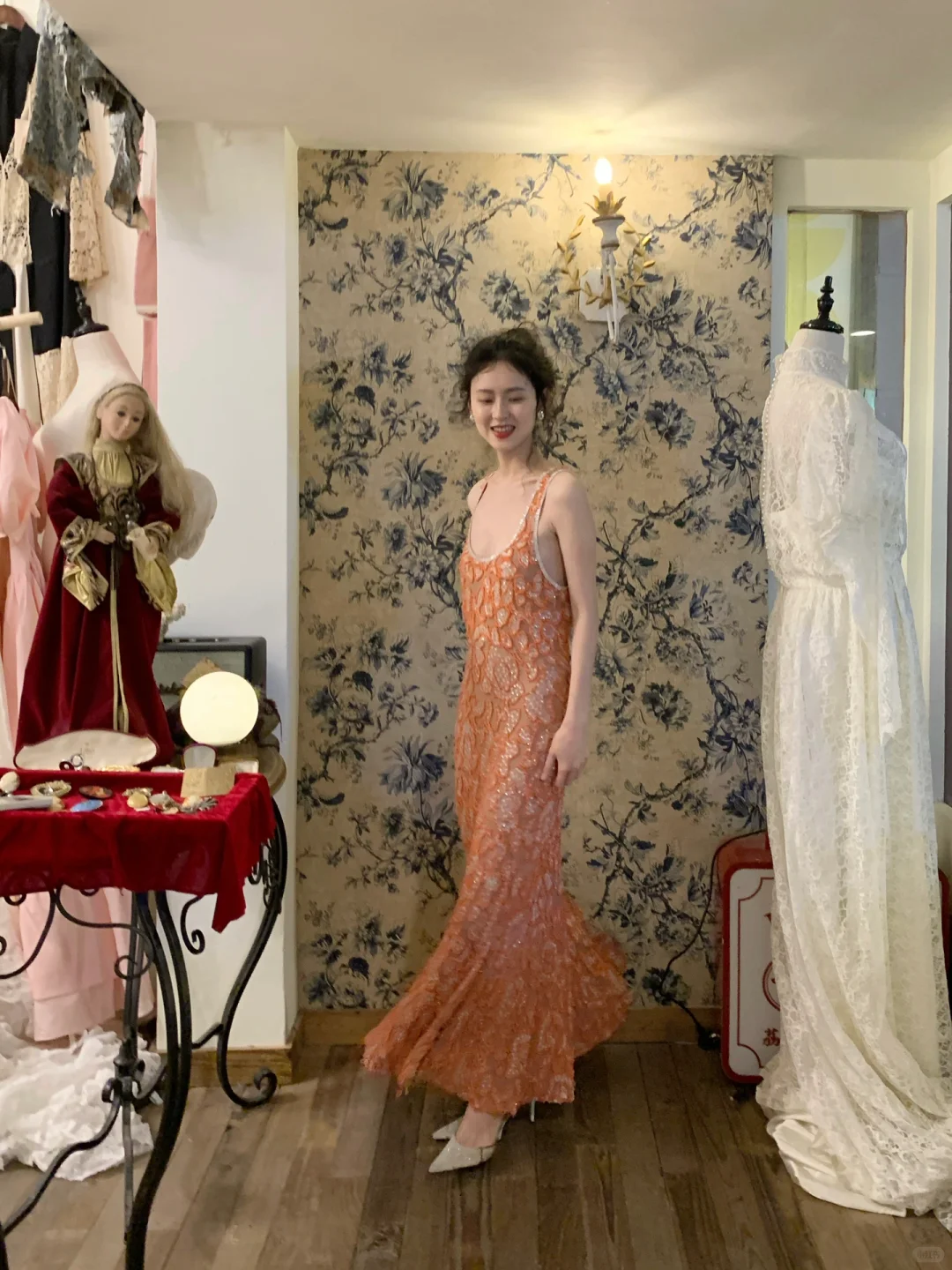 Vintage Exquisite A Line Straps Orange Beaded Tulle Prom Dress Wedding Guest Dress SH4497