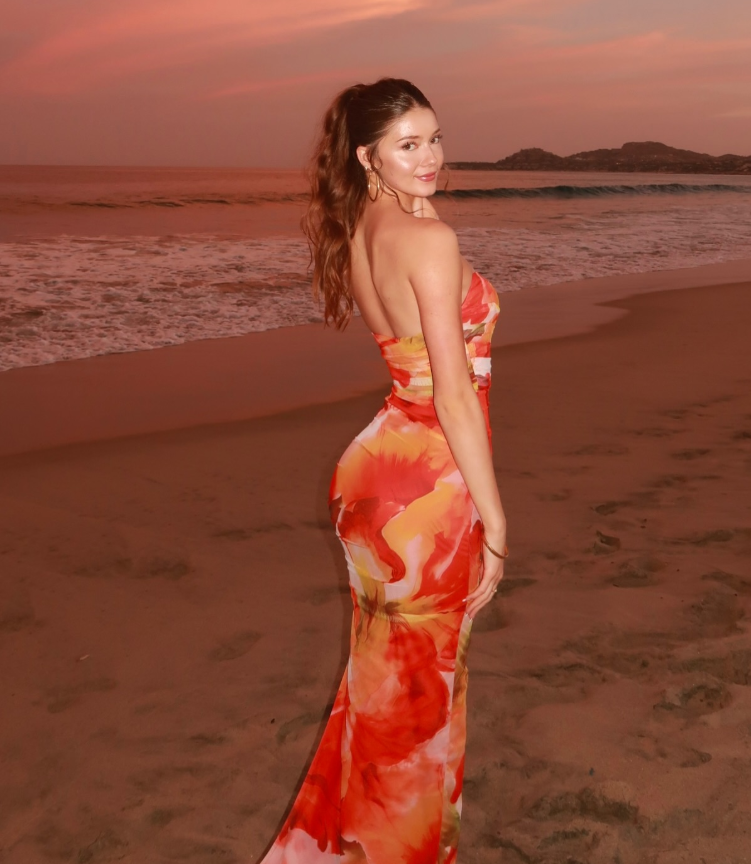 Romantic Orange Print Sheath Strapless Chiffon Long Prom Dress Evening Dress SH7567