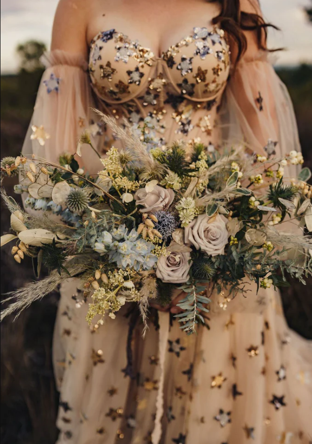 Sweetheart Champagne Tulle Bubble Sleeves Long A Line Prom Dress Beaded Evening Dress KS7039