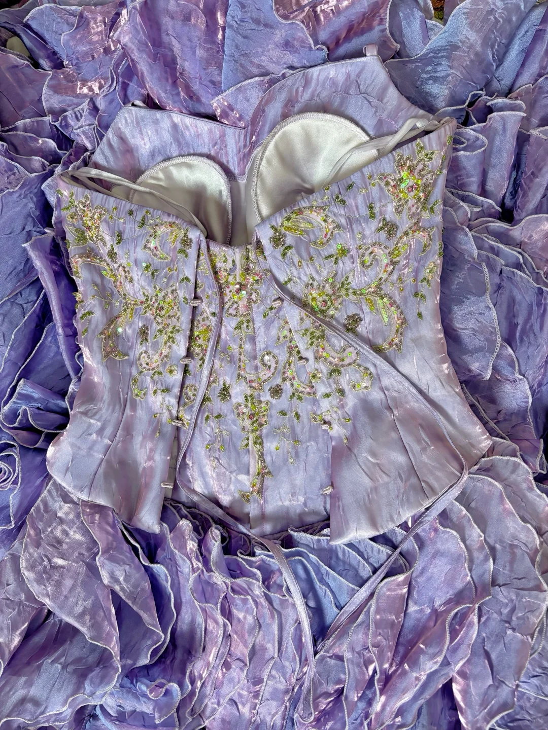 Exquisite Purple Ball Gown Halter Embroidery Layered Satin Long Prom Dress Evening Dress SH3720